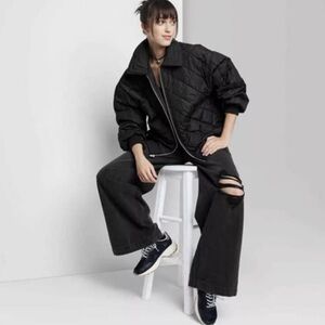 Wild Fable Women' Nylon Quilted Bomber Jacket Black sz S